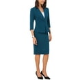 thumbnail image 4 of INSPIRE CHIC Women's 2 Piece Suit Set Collarless 3/4 Sleeve Blazer High Waist Pencil Skirt Work Outfits Lake Blue 2XL, 4 of 5
