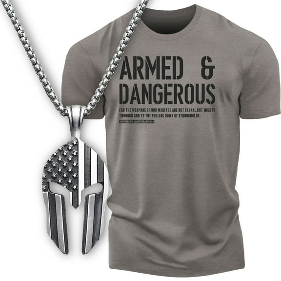 Gymish Armed and Dangerous Gym Shirt Gift Set for Men – Workout T-Shirt with Spartan Warrior Pendant, Fitness Gift, Mens Gym Wear