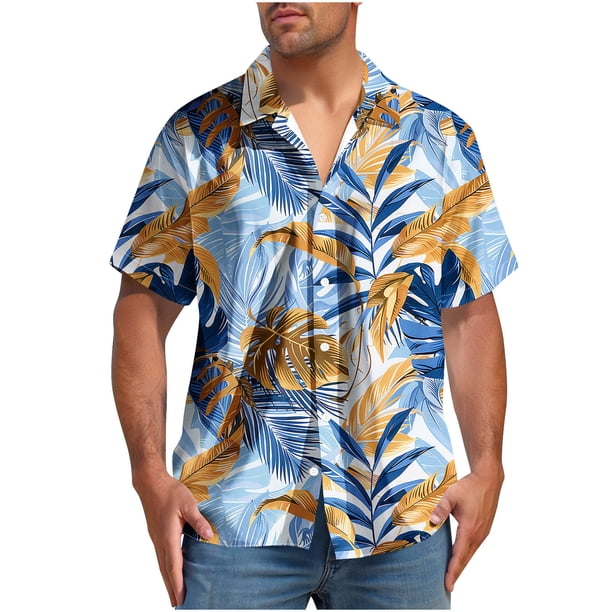 Blusa y camisa de manga corta con cuello vuelto para hombre, blusa informal de moda con botones y manga corta para hombre