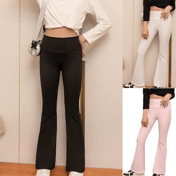 Swuxness Girls Casual Flare Leggings, Fall Long Pants for Kids, Girls Solid Color High Waist Outer Wear Fashion Pants for Boys and Girls Black, 6-7 Years