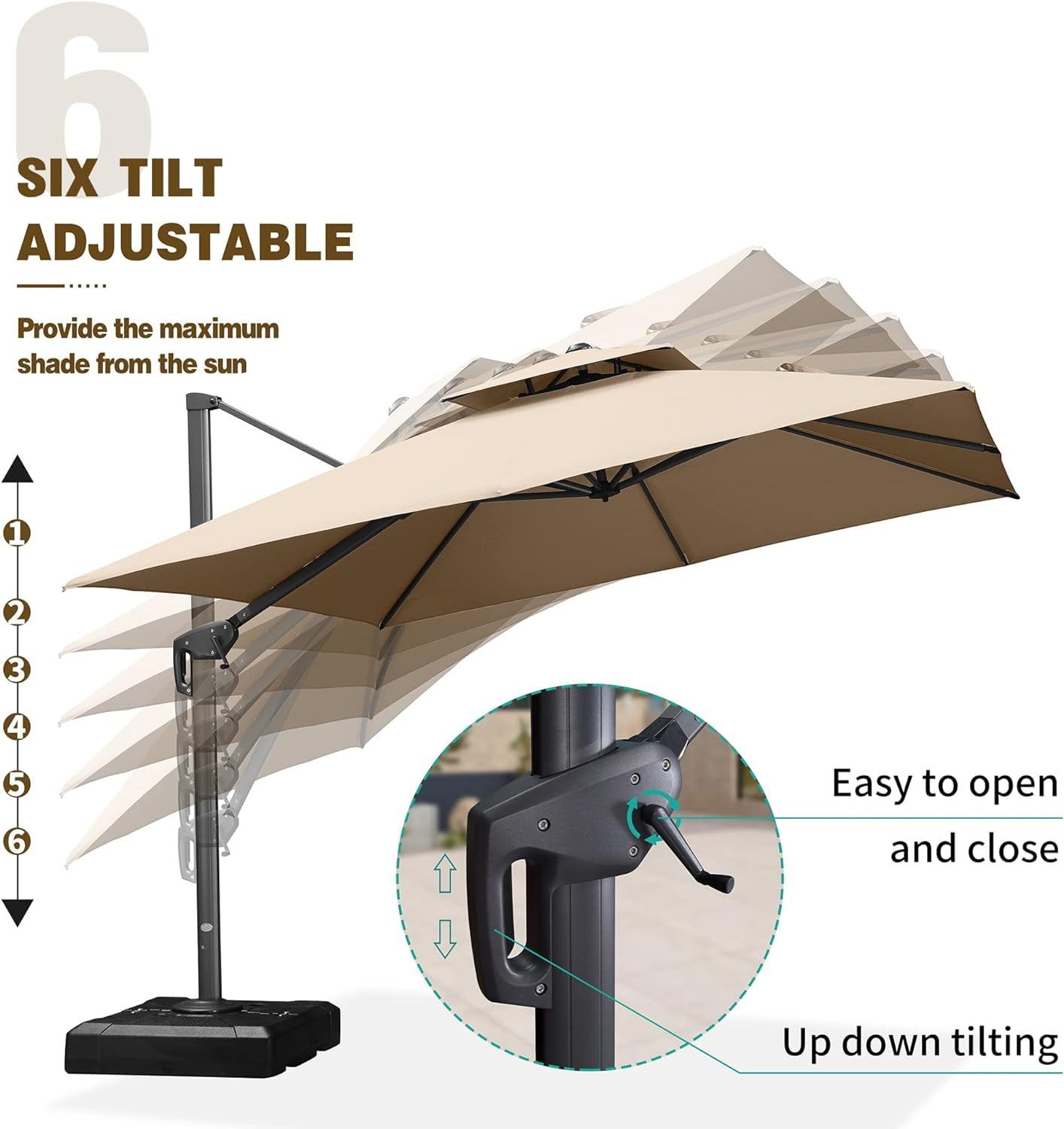 PURPLE LEAF Outdoor Cantilever Umbrellas 9' X 12' Rectangle Large Patio Umbrella Offset Umbrella with 360°Rotation Tilting And Hanging Double Top, Taupe