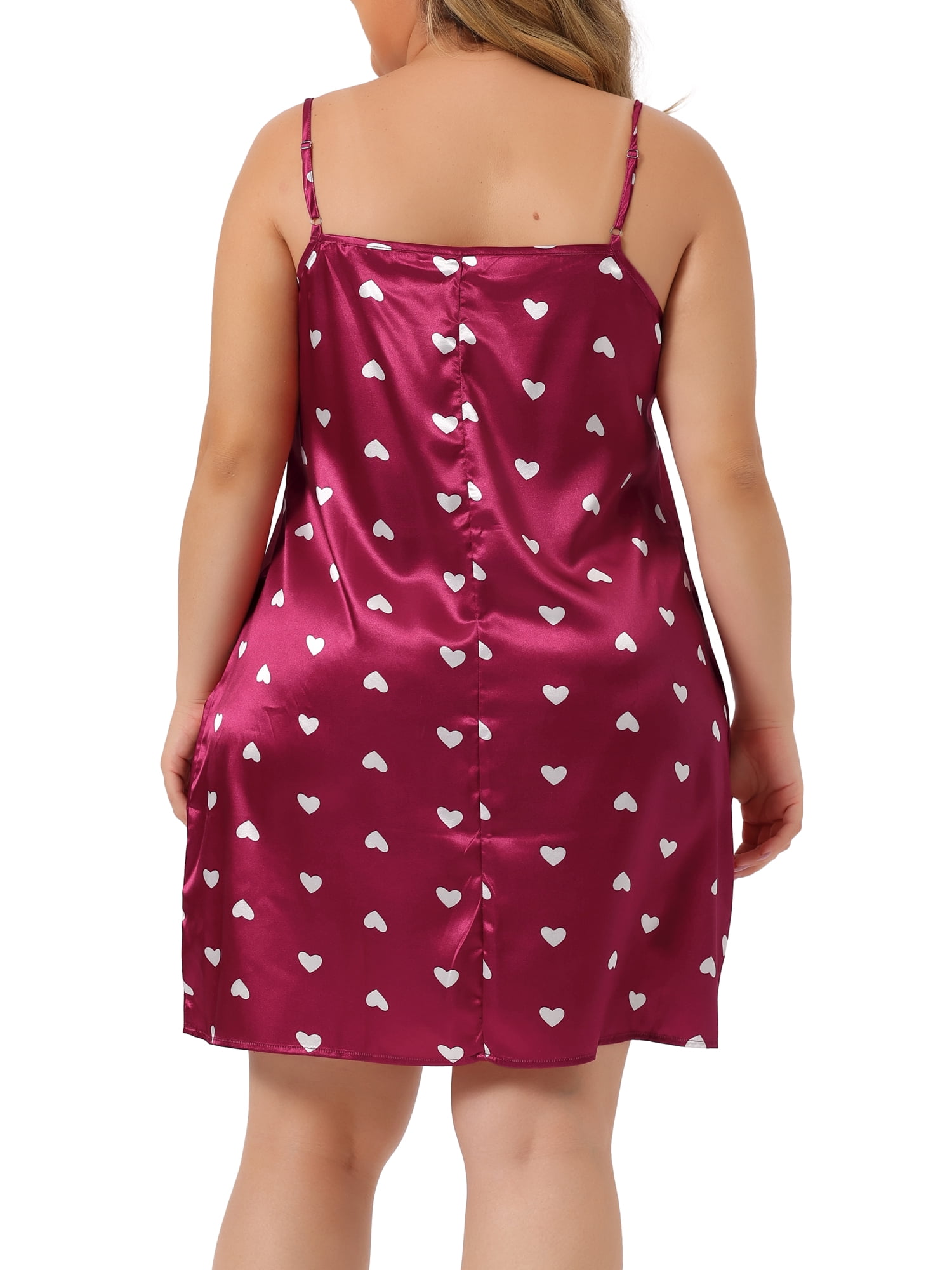 DARING DIVA Women's Plus Sleeveles Heart Print Nightgown Sleepwear 4X Burgundy