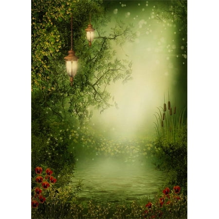 ABPHOTO 5x7ft Photography Backdrop Fairytale Forest with Lanterns Shallow Pool Flowers Backdrops for Photo Shoots Lovers Party Game Adult Kids Baby