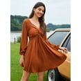 thumbnail image 4 of Fancyglim Women's Twist Front Dress Square Neck Long Sleeve Smocked Back A-Line Party Dresses Orange XL, 4 of 8