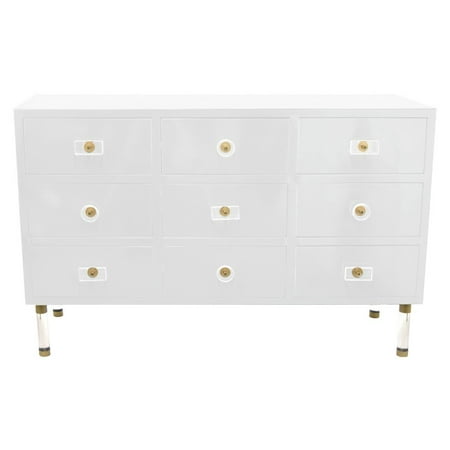 Benzara 9 Drawers Wooden Cabinet With Metal Knobs Color White