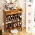 thumbnail image 6 of Brafabhome Shoe Storage Cabinet with 2 Flip Drawers, Modern Freestanding Narrow Fluted Shoe Cabinet with Small Drawer for Entryway, Hallway | Walnut, 6 of 8