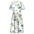 thumbnail image 4 of Robes Midi pour Femmes Été Décontractées Amples Bohèmes à Imprimé Floral Col Ras du Cou Manches Courtes Longueur Genou Robe Froncée avec Poches, 4 of 5