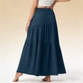 thumbnail image 4 of BRGZLK Women's Long Skirts Summer Solid Color Casual Elegant Smock Layered Tiered Maxi Skirt High Waisted A Line Flowy with Pockets, 4 of 6