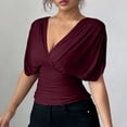 thumbnail image 2 of XuJwPNcy Women's Wrap V Neck Tops Mesh Short Sleeve Tees Cinched Waist Ruched Tie Back Casual Shirts Elegant Blouses, 2 of 7