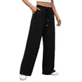 thumbnail image 2 of Pantalones Deportivos Anchos de Cintura Alta para Mujer, Holgados y con Cordón, A para Adolescentes Negro L, 2 of 9