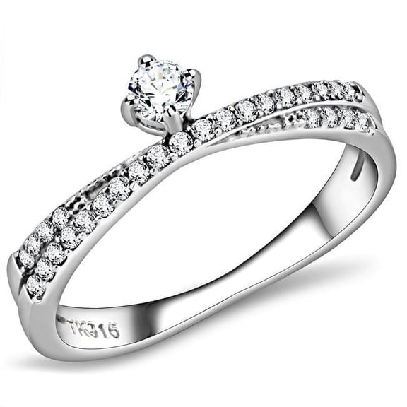 Alamode DA153-5 Women High Polished Stainless Steel Ring with AAA Grade CZ in Clear - Size 5