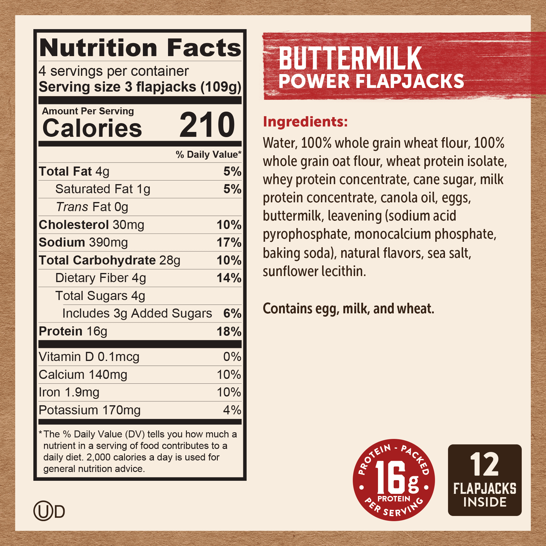 Kodiak Protein-Packed Buttermilk Power Flapjacks, 15.38 oz, 12 Count (Frozen)