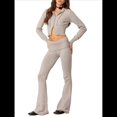 thumbnail image 1 of Conjunto de Dos Piezas de Punto para Mujer: Suéter de Larga con Cremallera, Sudadera Corta con Capucha y Pantalón Acampanado. Gris S, 1 of 8