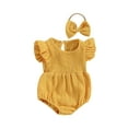 thumbnail image 2 of Musuos Baby Girl Summer Jumpsuit 3M 6M 12M 18M Solid Color Crew Neck Fly Sleeve Romper and Bow Headband Set Cute Clothing, 2 of 10
