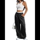 thumbnail image 3 of Pantalones Anchos y Holgados para Mujer, Estilo Palazzo Harén, Informales, A Rayas, con Cintura Elástica y Bolsillos Negro L, 3 of 7