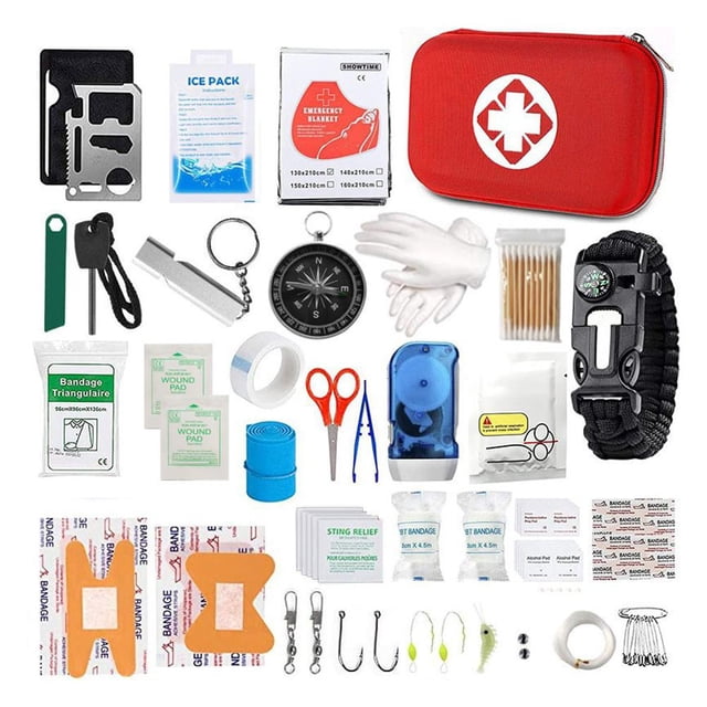 First Aid Kit, 27 Piece Compact Emergency Medical Kit for Car and Outdoor, EVA Shockproof Case with Survival Bracelet Multi Tool and Wire Saw, Portable First Aid Bag for Camping