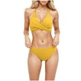 thumbnail image 4 of MGDXOX Two Piece Swimsuit for Women High Waisted Tummy Control Bikini Set Tie Back Halter Push Up Ruched Bathing Suits Yellow M, 4 of 5