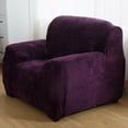 thumbnail image 6 of TOPCHANCES Thicken Velvet Sofa Covers, Stretch Plush Couch Covers, 4 Seater Sofa Slipcover, Elastic Furniture Protector with 1pc Free Pillowcase (Purple, 4 Seat Sofa Cover）, 6 of 7