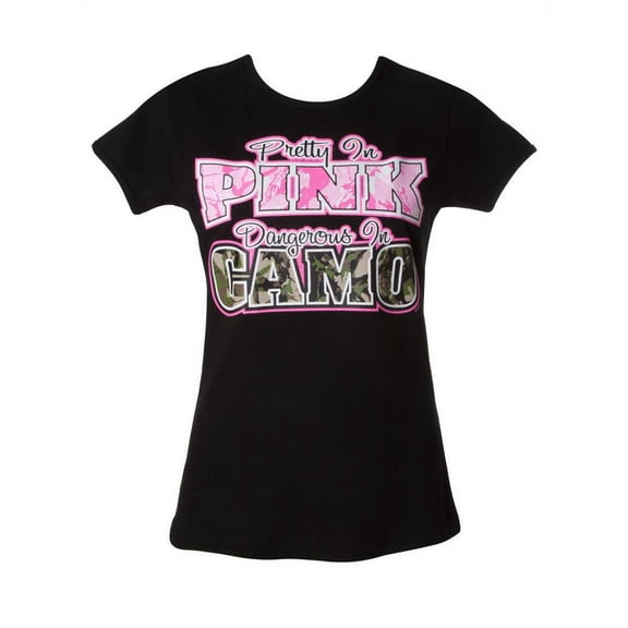 Womens Breast Cancer Awareness "Pretty In Pink" Black T-Shirt - Small