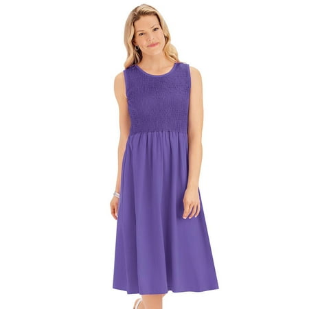 Empire Waist Sweater Knit Dress Women's Flattering Empire Waist Solid Color Smocked Knit Dress - Cute Summer Outfit for Any Occasion, Medium, Iris ()