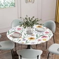 thumbnail image 5 of Spring Floral Round Tablecloth for 55-60 Inch Tables, Fitted Table Cover with Elastic Edge, Watercolor Leaf Summer Botanical Waterproof Outdoor Table Cloth Protector for Patio Garden Dinner Picnic, 5 of 9