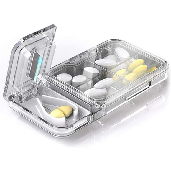 Pill Box Organizer With Medicine Cutter - 4 Compartment Tablet Box Supplement With Large Capacity, Medicines And Vitamin Travel Medicines Carrying Bag - Pill Dispenser Medication Box (Color: White)