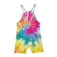 thumbnail image 3 of Moocorvic Tie-dye Girls Rompers Casual Spaghetti Strap Jumpsuits Sleeveless Loose Outfits with Pockets(Red), 3 of 5
