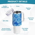 thumbnail image 4 of SKYSONIC Insulated Tumblers with Lids and Straws Handles 40oz Water Bottle Blue Geometric Trellis Travel Mug Reusable Stainless Steel Thermos Vacuum, 4 of 7