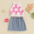 thumbnail image 3 of Bagilaanoe 2Pcs Toddler Baby Girls Summer Clothes Floral Print Sleeveless Tank Tops + Ripped Denim Skirt 12M 18M 24M 3T 4T 5T Kids Casual Skirt Set, 3 of 7
