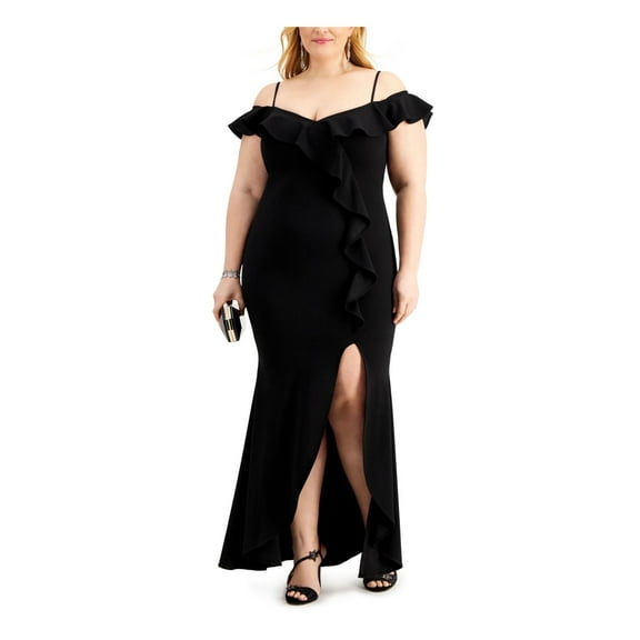 Betsy & Adam Womens Ruffled Gown Dress, Black, 20W