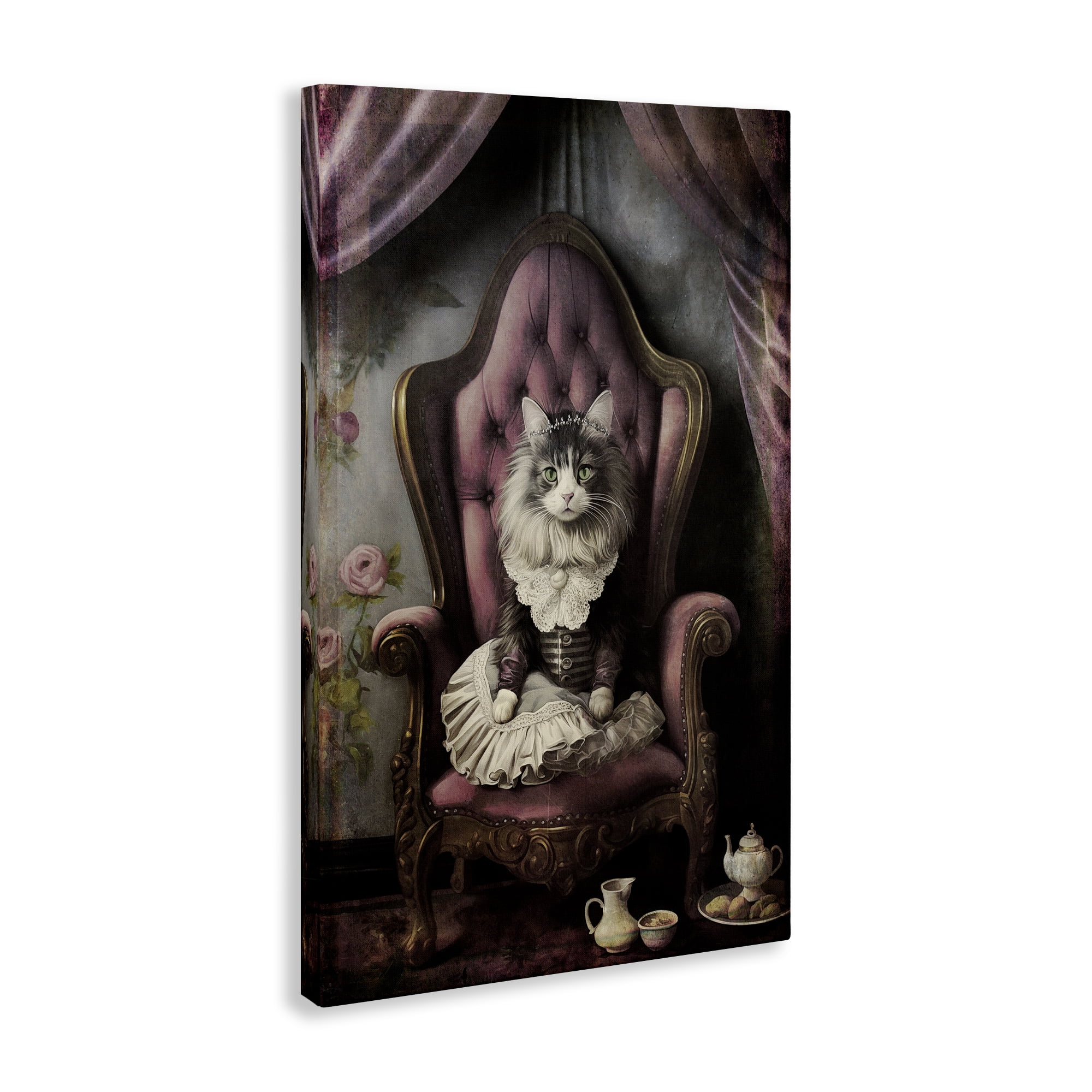 Stupell Industries Royal Cat & Tea Novelty Painting Gallery Wrapped Canvas Art Print Wall Art, 24 x 36