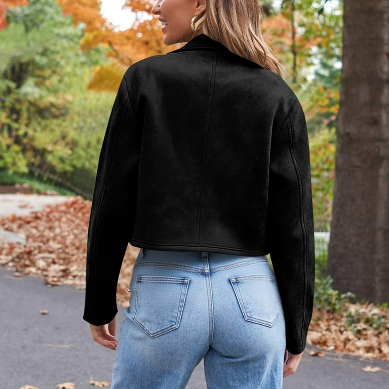 ZQUUVOU Women's Suede Jacket Cropped Trendy Faux Leather Jackets
