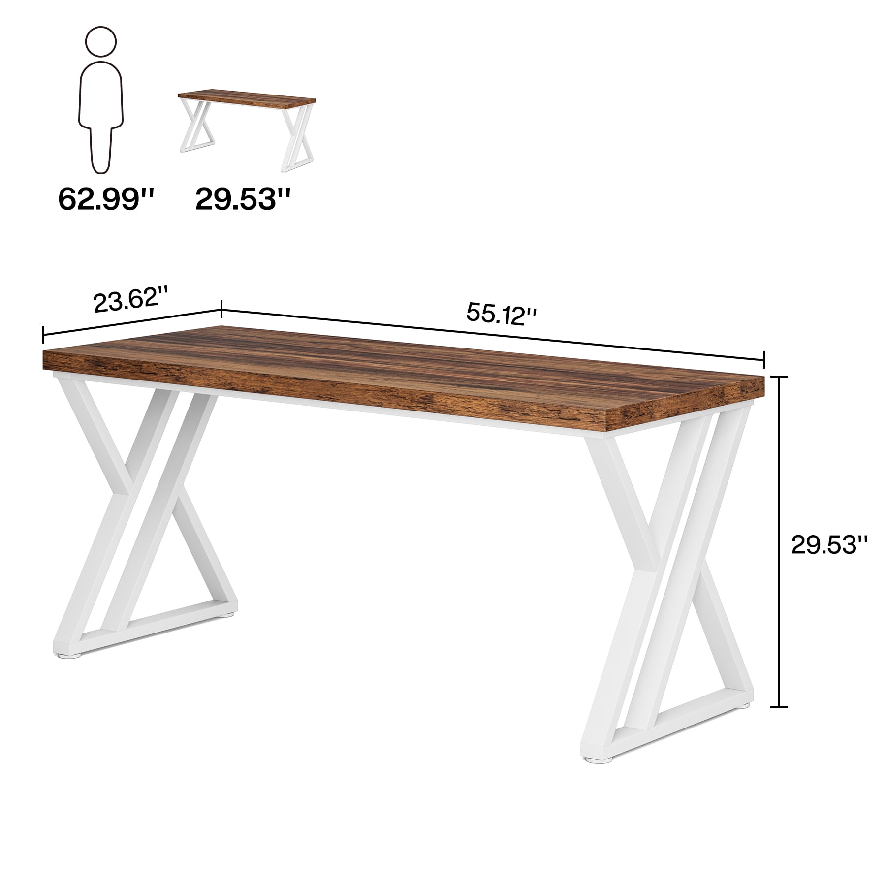 Tribesigns Writing Computer Desk, 55-Inch Modern Simple Study Desk with Z-Shaped Metal Leg, Walnut/White