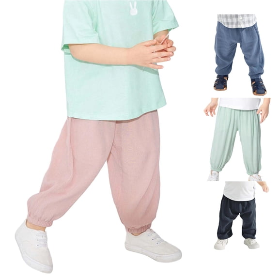 AWZXDE Breathable Wrinkled Pants Elastic Waist Looseed Ankle Trousers Lightweight Bottoms For Toddlers - 2-3 Years