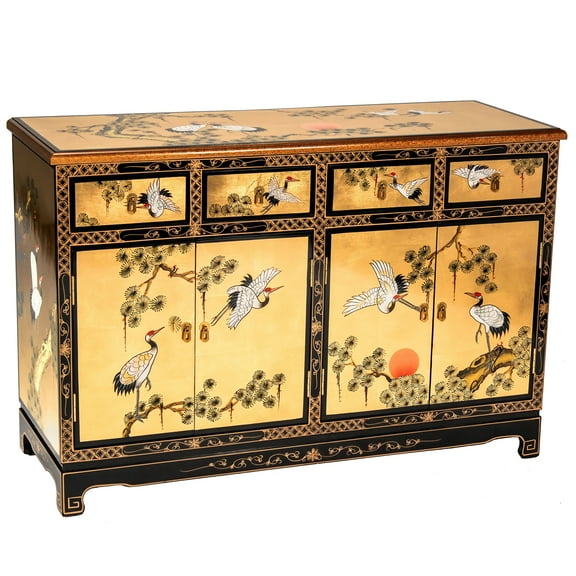 Red Lantern Gold Lacquer Sideboard - Cranes