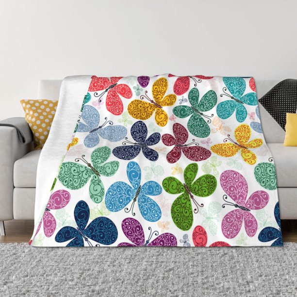 Fotbe Colorful Butterflies Manta de Franela con Estampado, Manta Ultrasuave para Cama, Sofá, Auto, Hipoalergénica y Antibolitas-60"x50"