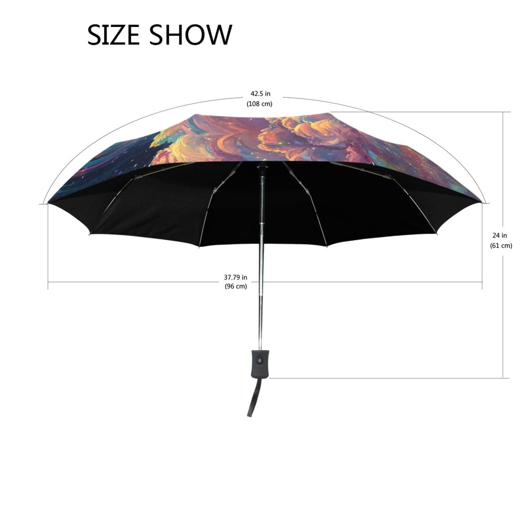 YAZAOO One-Touch Auto Open Close Rain Umbrella With Creative Sunflowers under A Cosmic Sky Pattern