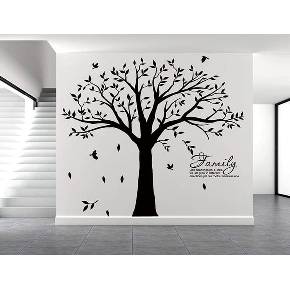 Grant Family Tree Wall Decal with Family Like Branches on a Tree Wall Decal Sticker Quote Living Room Decor(83" Wide x 83" high) (Black)