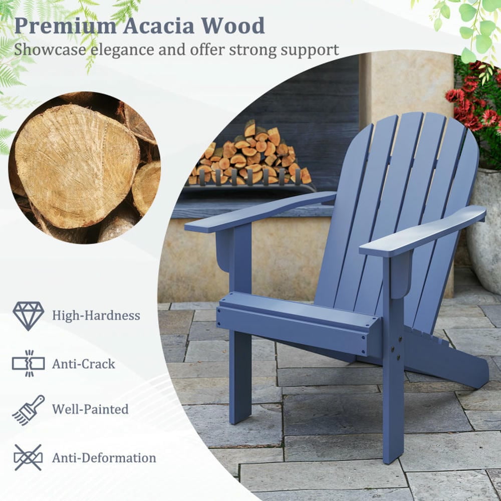 Topcobe Acacia Wood Lounge Patio Adirondack Chair with Inclined Seat, Outdoor Patio Furniture for Porch Balcony Garden Backyard-Blue
