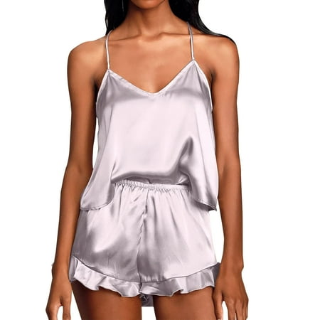 

Sexy Pajamas for Women Womens Loungewear Set Women s Casual Print Colorblock Frill Hem Set Housewear Sexy Suspender Vest Suit Pajamas for Girls Girls Nightgowns