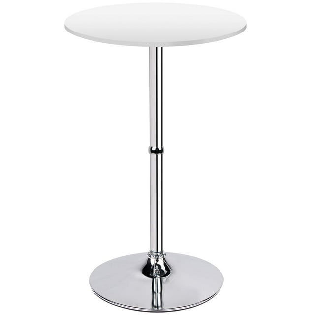 Leopard MDF Round Top Not Adjustable (41 INCHES Height) Bar Table, Pub Table with Silver Leg and Base (White)