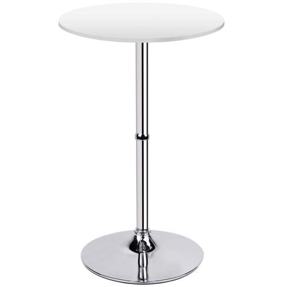 Leopard MDF Round Top Not Adjustable (41 INCHES Height) Bar Table, Pub Table with Silver Leg and Base (White)