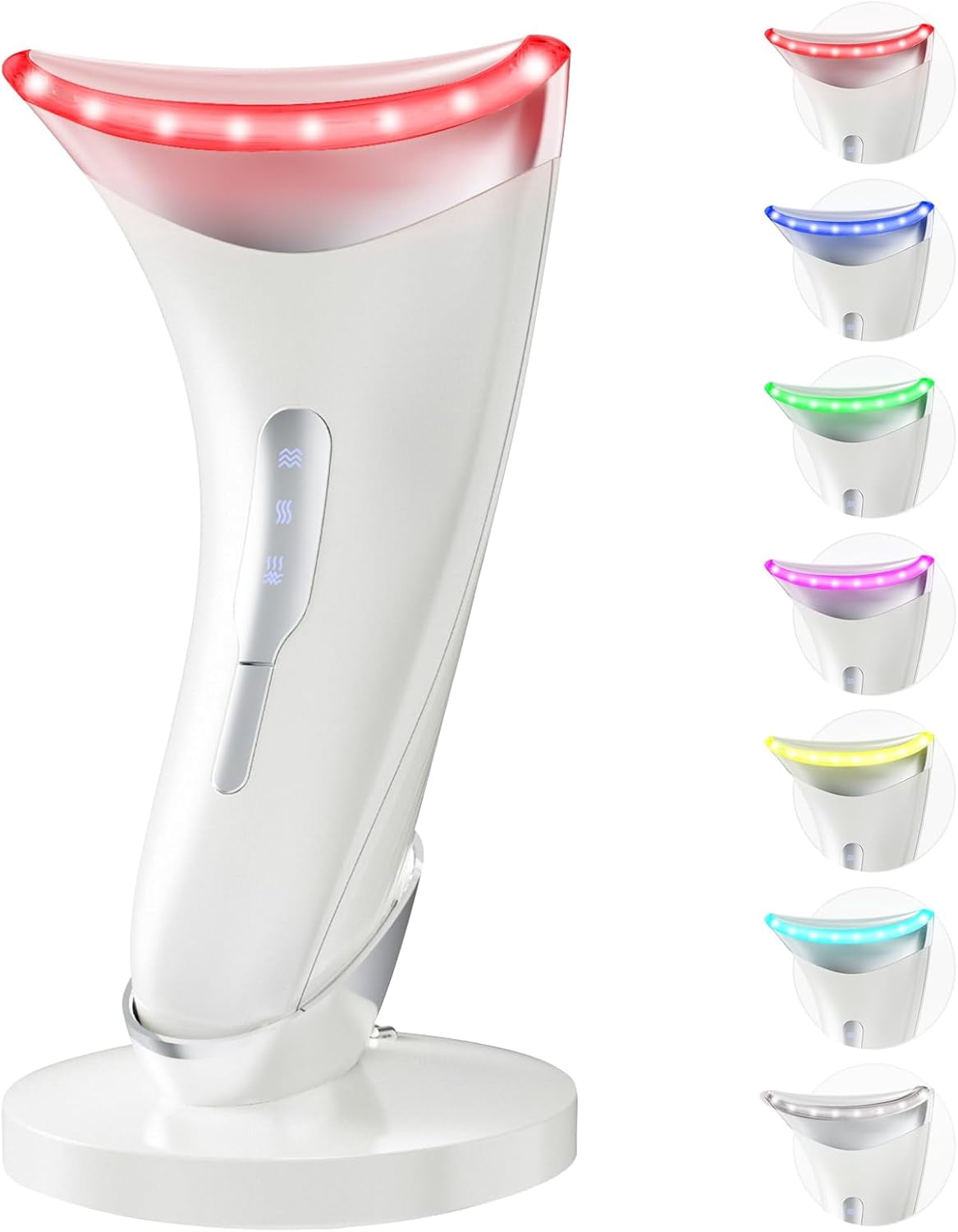 Red Light Therapy Facial Massager, 7 Color Adjustable Vibration and Heat for Wrinkles and Double Chin, Portable Skin Care Tool with Charging Base