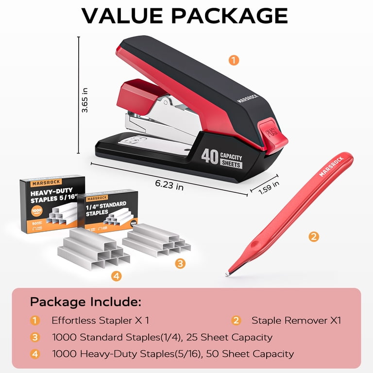 Heavy Duty Desktop Stapler, 40-Sheet Capacity, Red photo 4