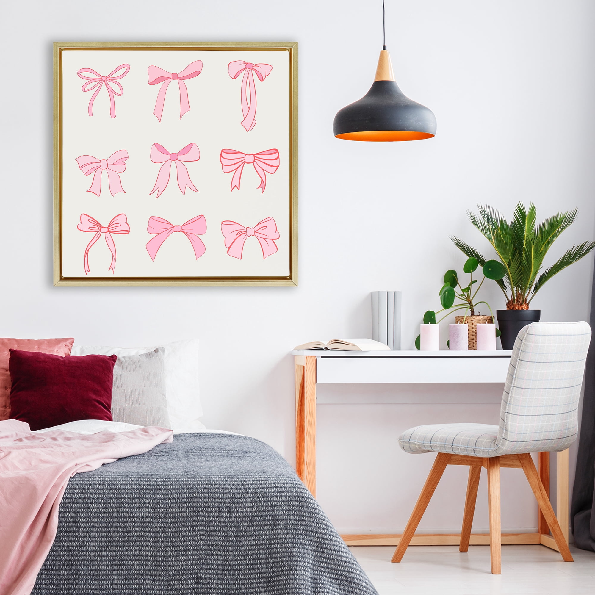 Stupell Industries Pink Coquette Ribbons Gold Framed Floater Canvas Wall Art, design by Emily Navas