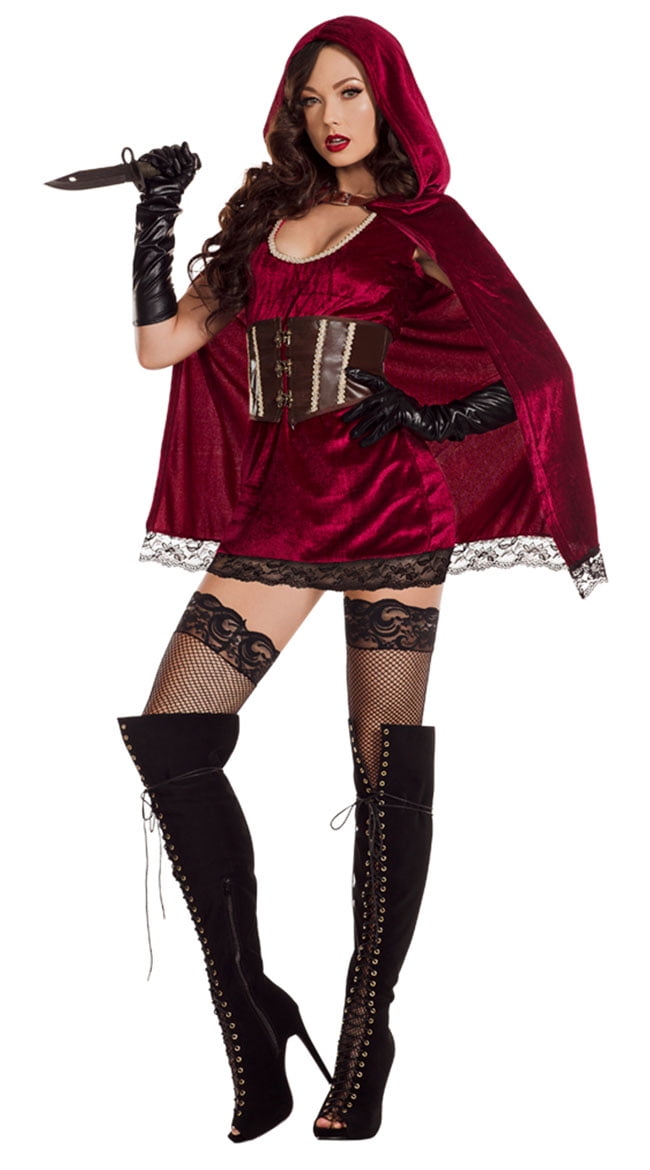 Womens Dark Red Riding Hood Adult Halloween Costume 