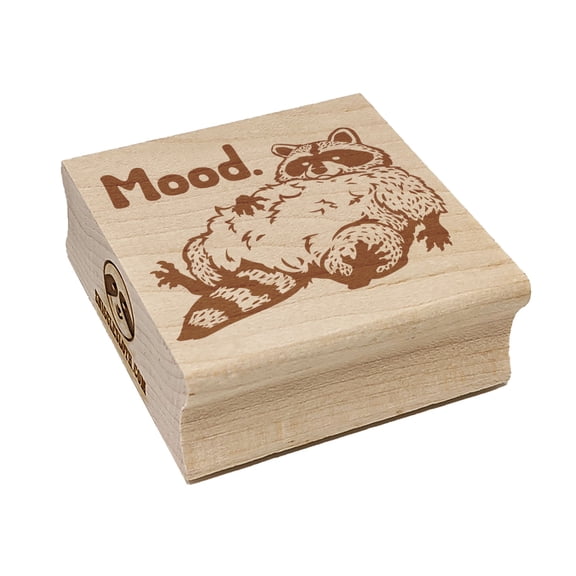Fluffy Lazy Raccoon Mood Square Rubber Stamp Stamping Scrapbooking Crafting - Small 1.25in