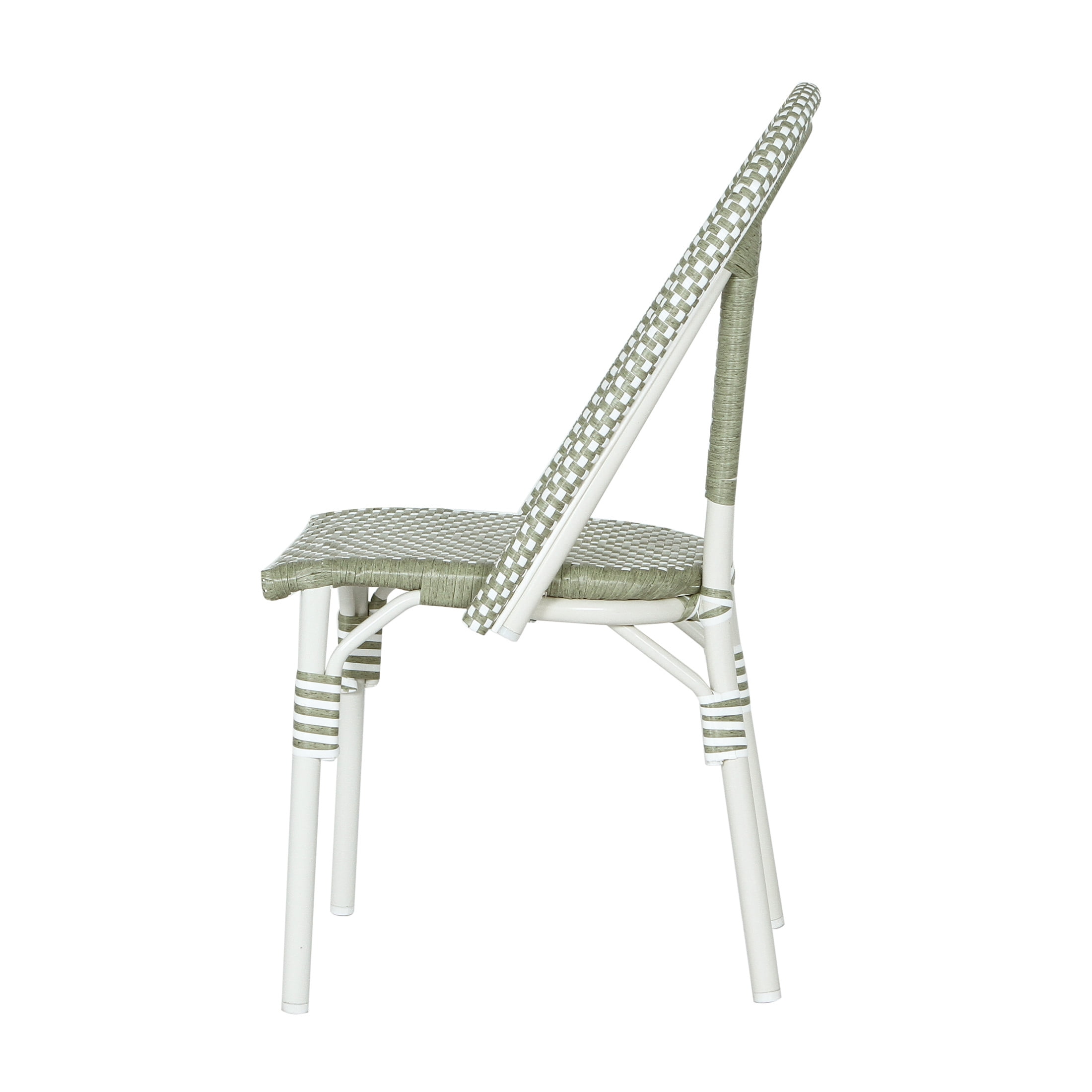 Christopher Knight Home Outdoor French Bistro Chairs, PE Rattan and Aluminum Frame, Green & White, Set of 2