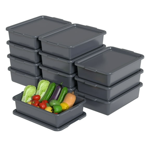 Tstorage 13 L Plastic Commercial Bus Box with Lid, Restaurant Bus Tubs with Lid, 12 Packs, Gray