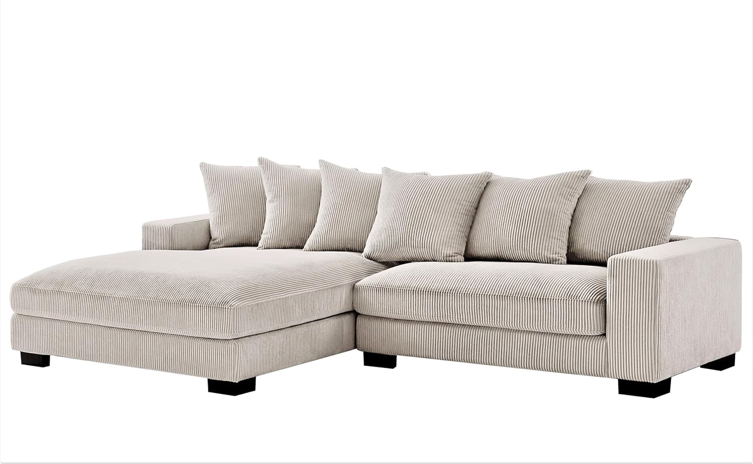 US Pride Furniture Luxe Oversized Two-Piece Sectional Couches for Living Room L Shaped Sofa with Chaise Upholstered with Corduroy Fabric Facing Left Ivory